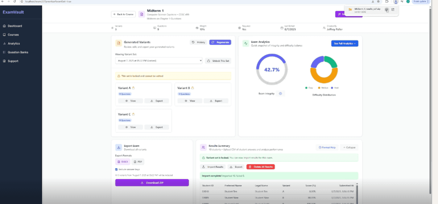 ExamVault — Automated Exam Generation & Analysis screenshot 1